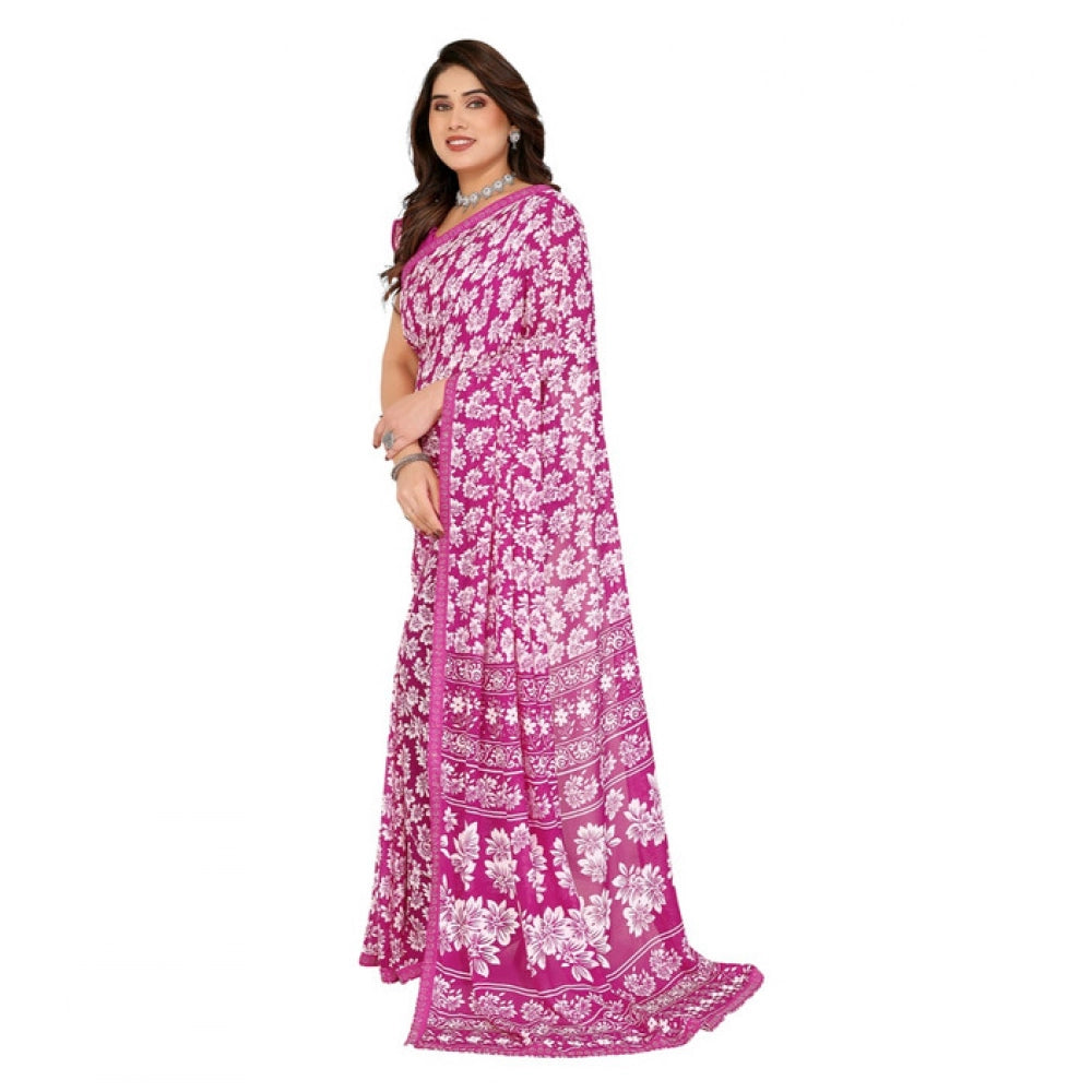 Women's Georgette Printed Saree With Unstitched Blouse 5.5Mtr (Pink)