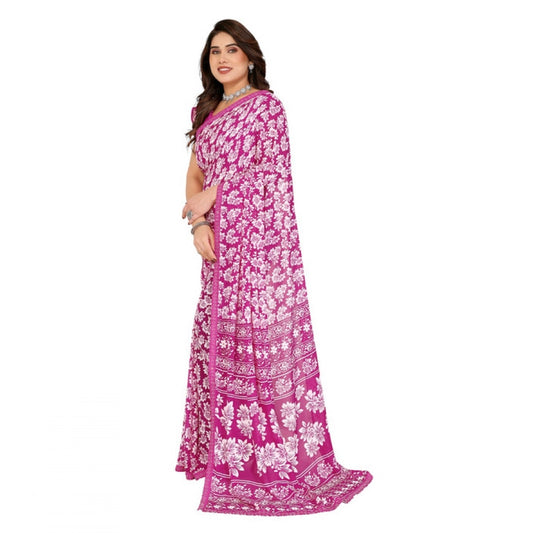 Women's Georgette Printed Saree With Unstitched Blouse 5.5Mtr (Pink)