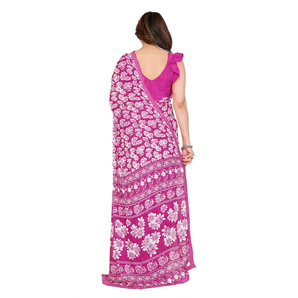 Women's Georgette Printed Saree With Unstitched Blouse 5.5Mtr (Pink)