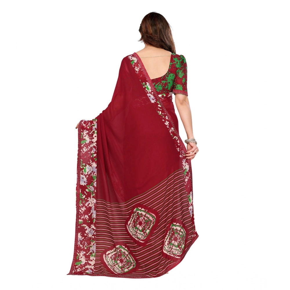 Women's Georgette Printed Saree With Unstitched Blouse 5.5Mtr (Red)