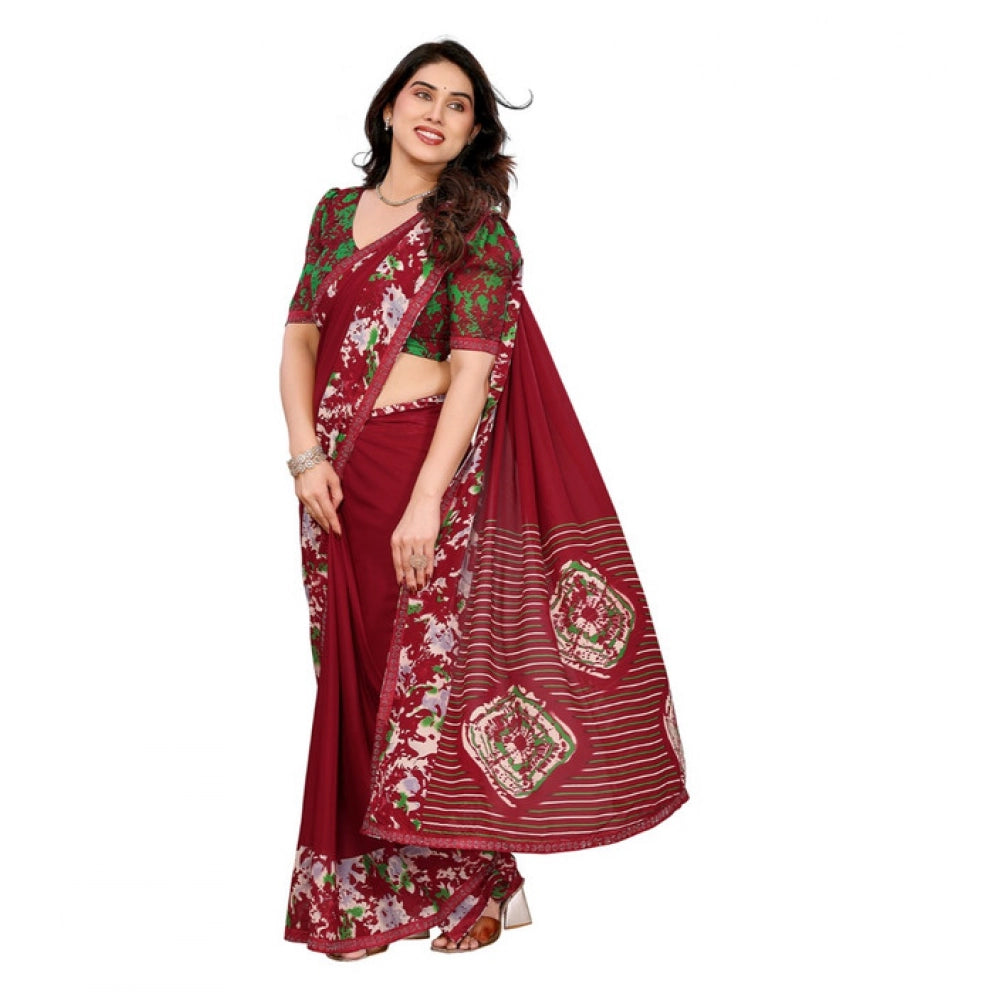 Women's Georgette Printed Saree With Unstitched Blouse 5.5Mtr (Red)