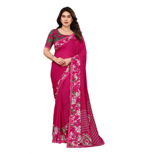 Women's Georgette Printed Saree With Unstitched Blouse 5.5Mtr (Pink)
