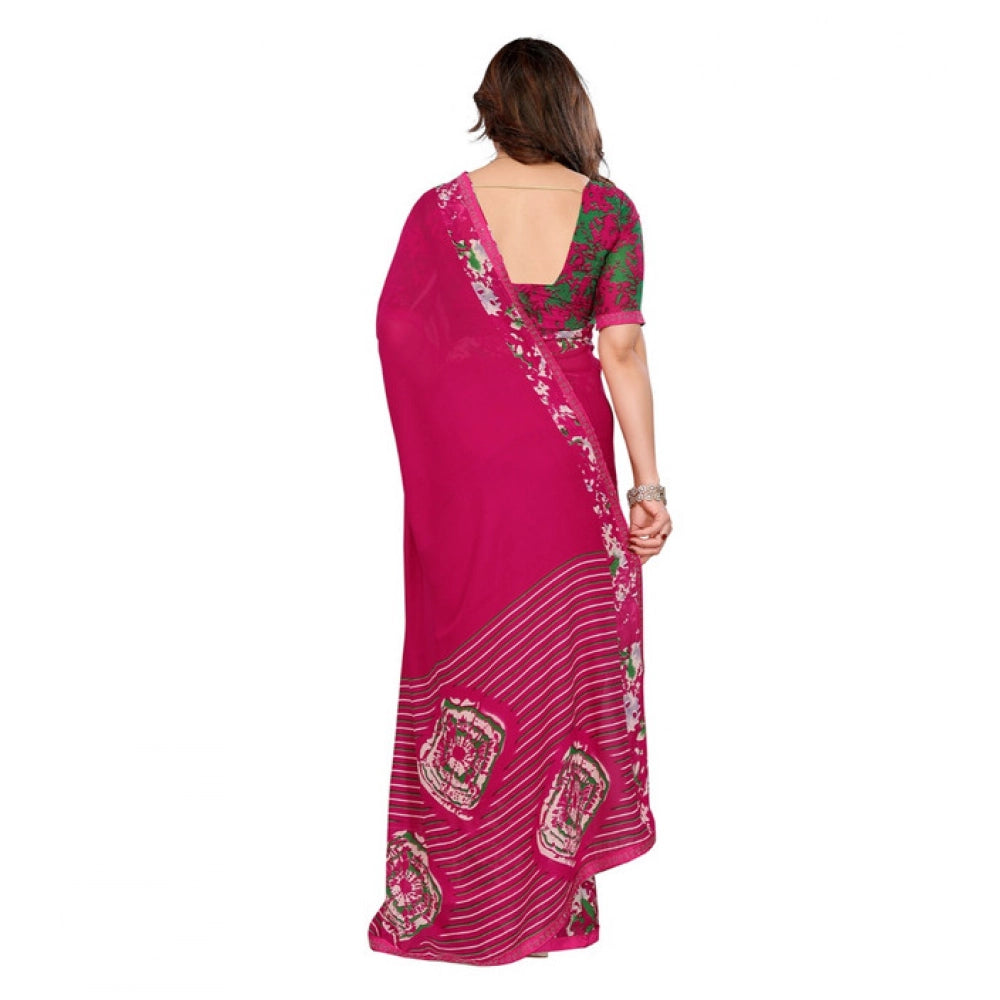 Women's Georgette Printed Saree With Unstitched Blouse 5.5Mtr (Pink)