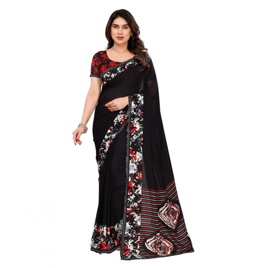 Women's Georgette Printed Saree With Unstitched Blouse 5.5Mtr (Black)