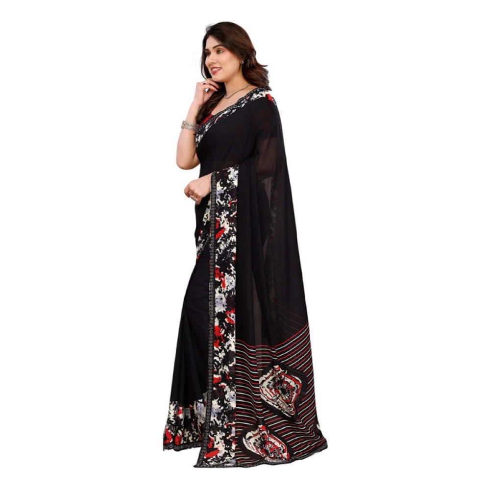 Women's Georgette Printed Saree With Unstitched Blouse 5.5Mtr (Black)