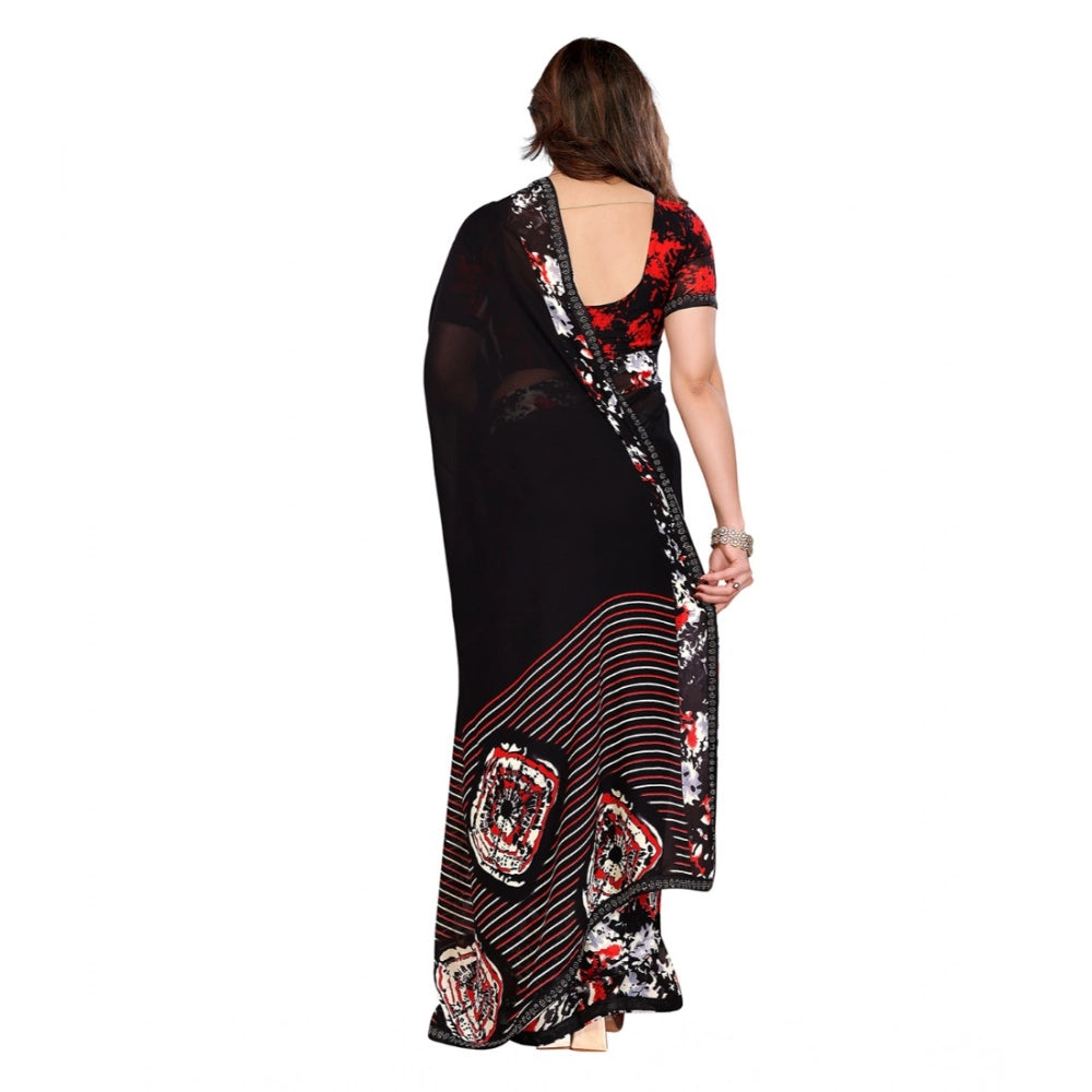 Women's Georgette Printed Saree With Unstitched Blouse 5.5Mtr (Black)