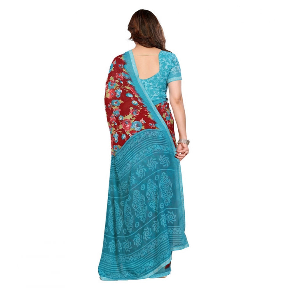 Women's Georgette Printed Saree With Unstitched Blouse 5.5Mtr (Maroon)