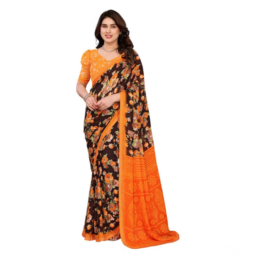 Women's Georgette Printed Saree With Unstitched Blouse 5.5Mtr (Mustard)