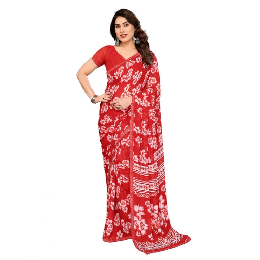 Women's Georgette Printed Saree With Unstitched Blouse 5.5Mtr (Red)