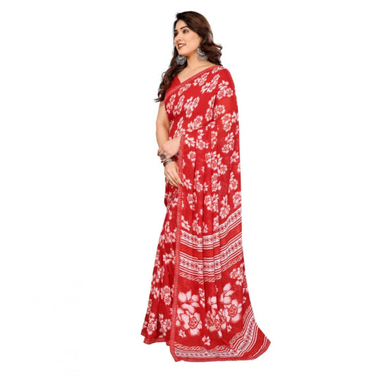 Women's Georgette Printed Saree With Unstitched Blouse 5.5Mtr (Red)