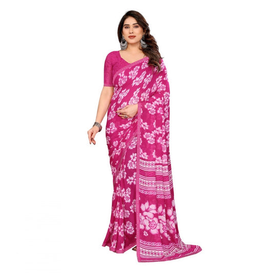 Women's Georgette Printed Saree With Unstitched Blouse 5.5Mtr (Pink)