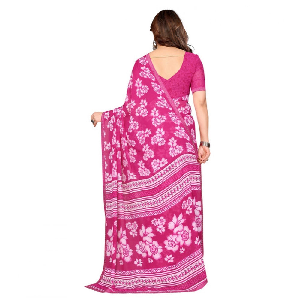 Women's Georgette Printed Saree With Unstitched Blouse 5.5Mtr (Pink)