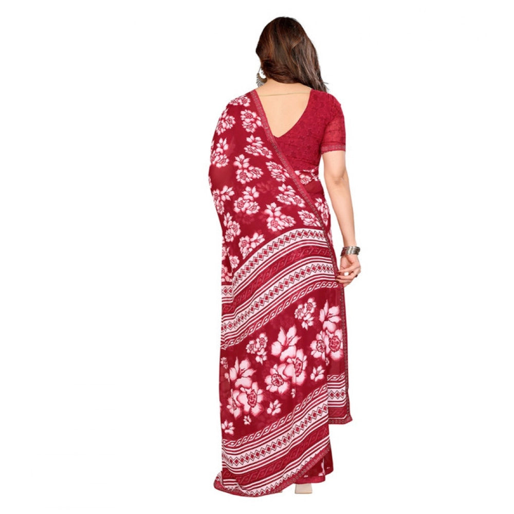 Women's Georgette Printed Saree With Unstitched Blouse 5.5Mtr (Red)