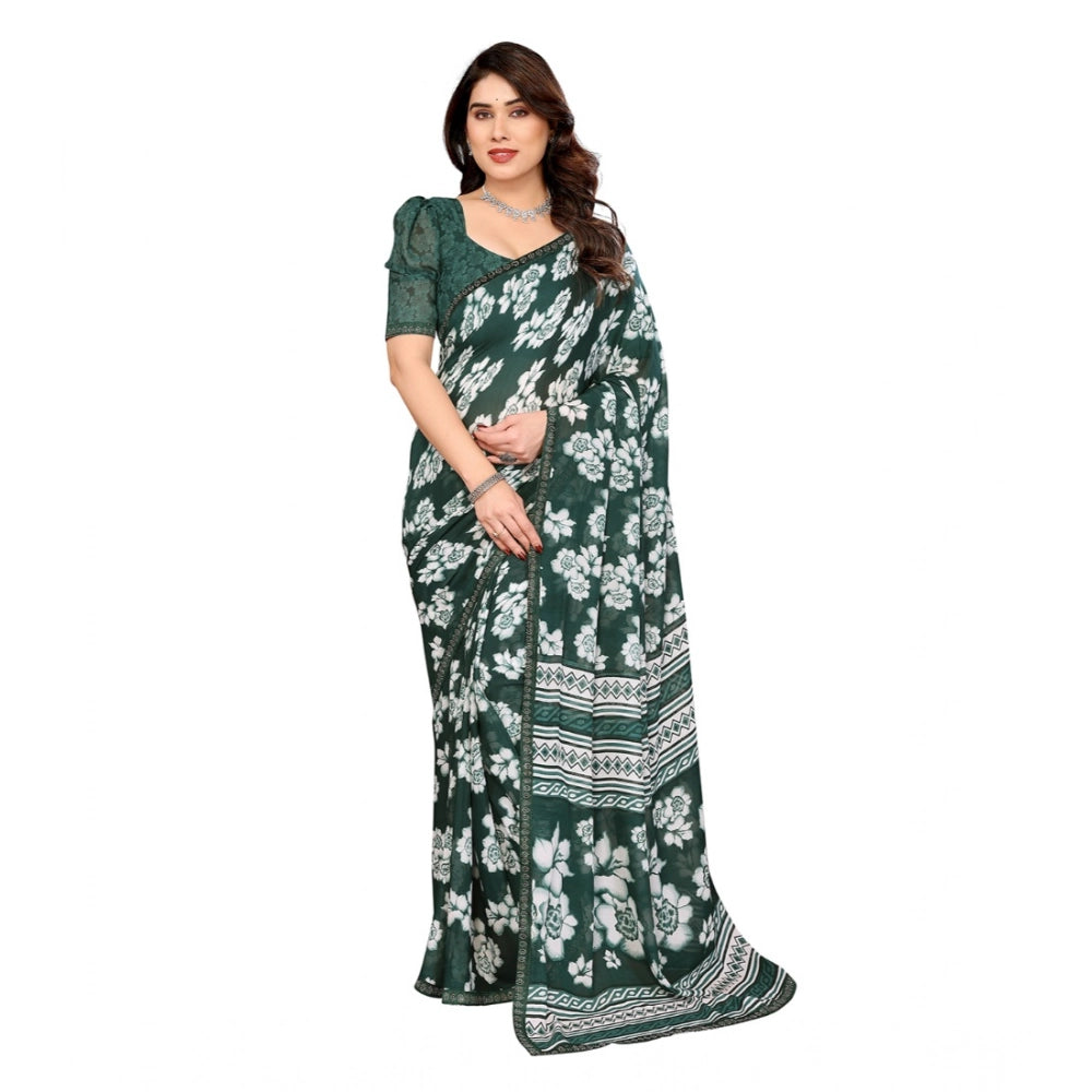 Women's Georgette Printed Saree With Unstitched Blouse 5.5Mtr (Green)