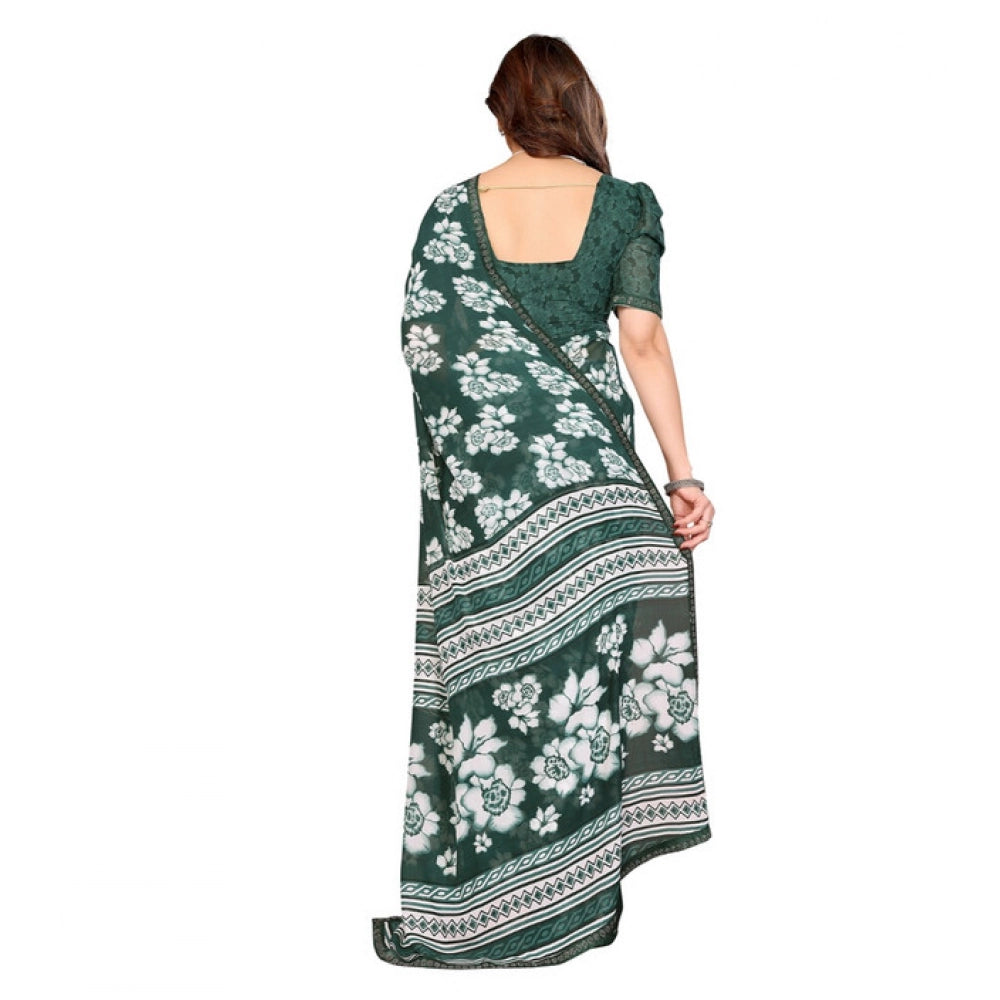 Women's Georgette Printed Saree With Unstitched Blouse 5.5Mtr (Green)