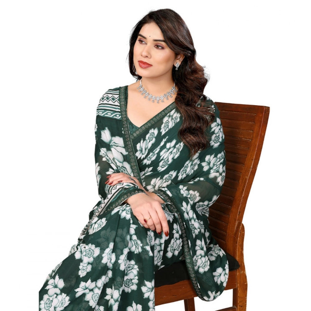 Women's Georgette Printed Saree With Unstitched Blouse 5.5Mtr (Green)
