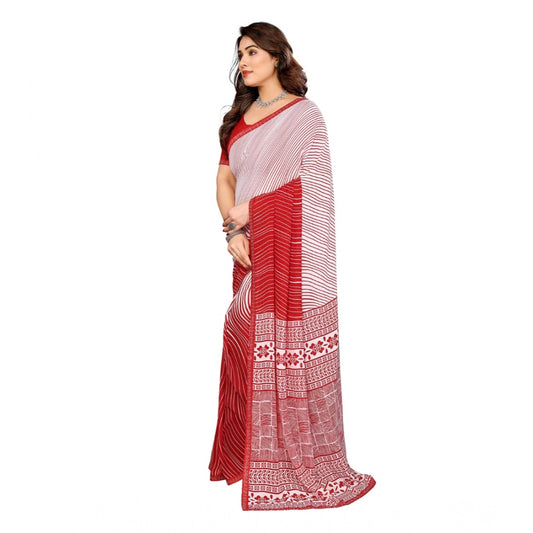 Women's Georgette Printed Saree With Unstitched Blouse 5.5Mtr (Red)