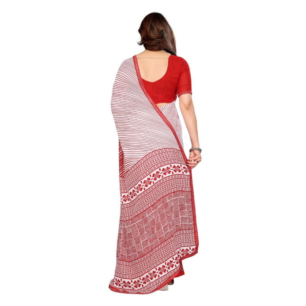 Women's Georgette Printed Saree With Unstitched Blouse 5.5Mtr (Red)