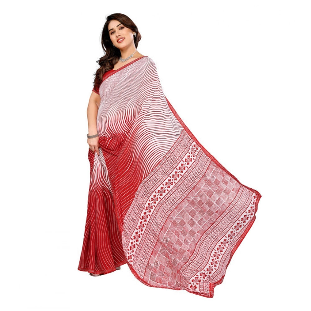 Women's Georgette Printed Saree With Unstitched Blouse 5.5Mtr (Red)