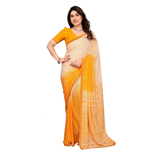 Women's Georgette Printed Saree With Unstitched Blouse 5.5Mtr (Yellow)