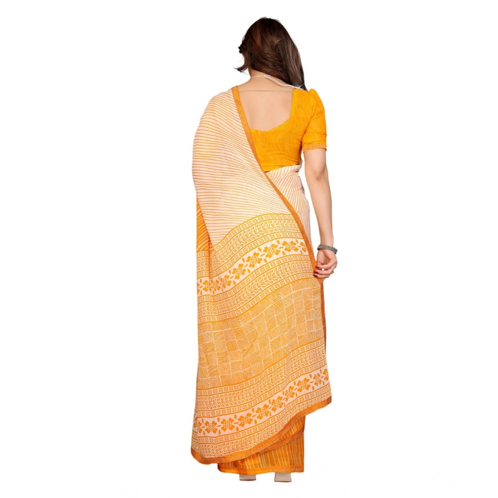 Women's Georgette Printed Saree With Unstitched Blouse 5.5Mtr (Yellow)