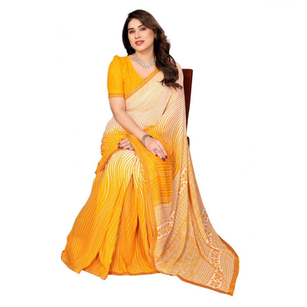 Women's Georgette Printed Saree With Unstitched Blouse 5.5Mtr (Yellow)