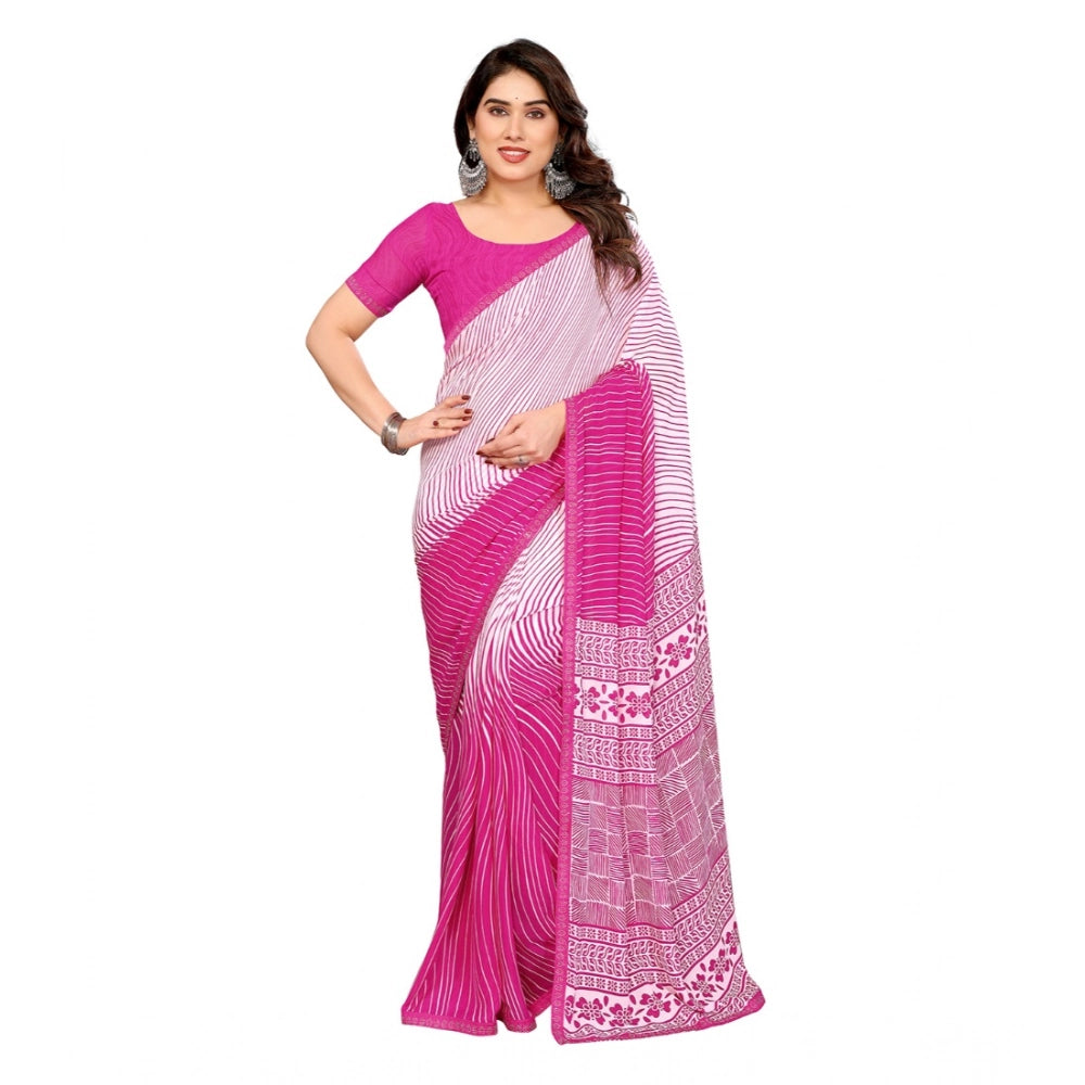 Women's Georgette Printed Saree With Unstitched Blouse 5.5Mtr (Pink)