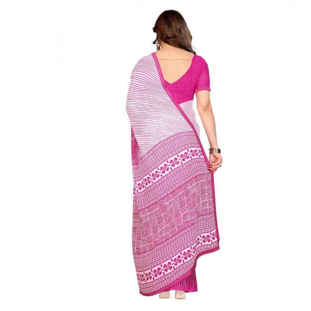 Women's Georgette Printed Saree With Unstitched Blouse 5.5Mtr (Pink)