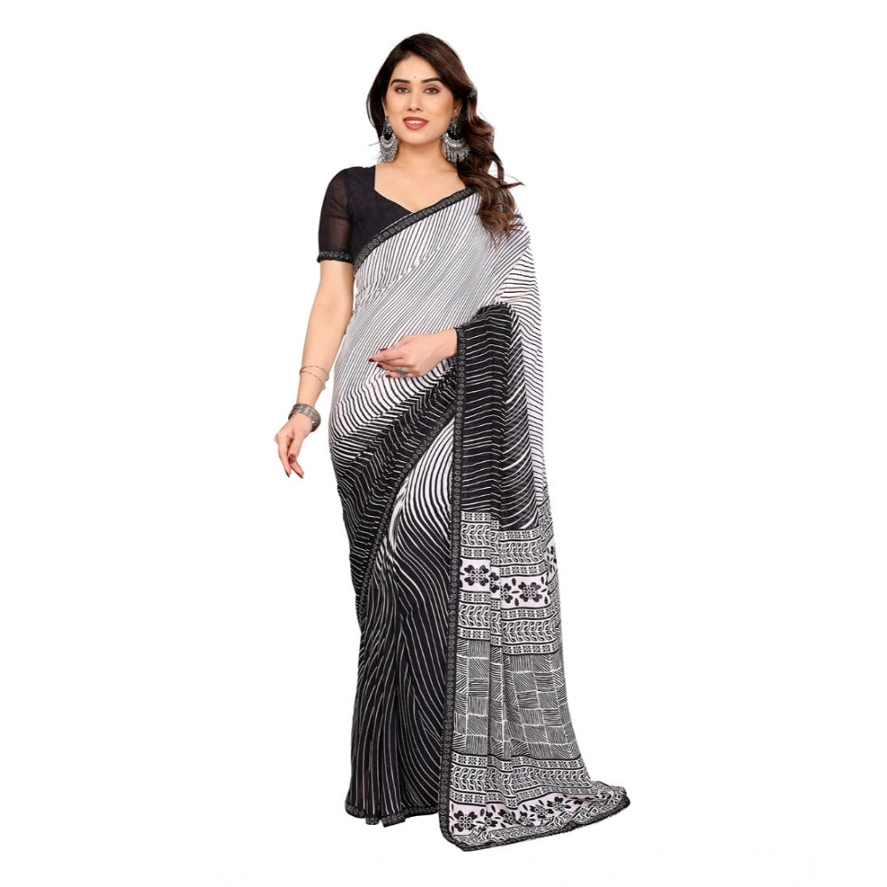 Women's Georgette Printed Saree With Unstitched Blouse 5.5Mtr (Black)