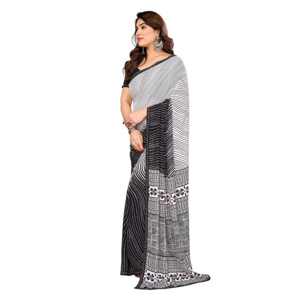 Women's Georgette Printed Saree With Unstitched Blouse 5.5Mtr (Black)