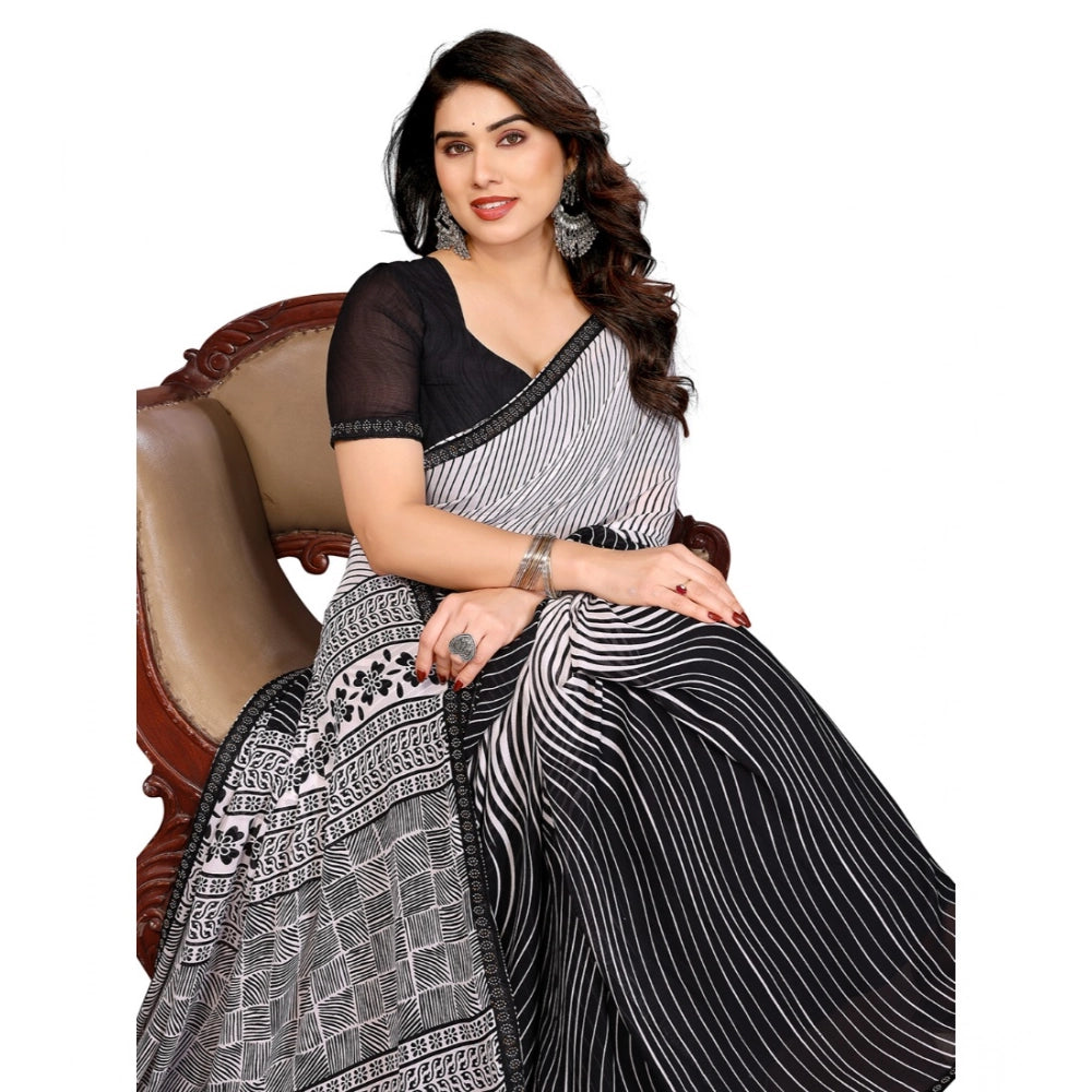 Women's Georgette Printed Saree With Unstitched Blouse 5.5Mtr (Black)