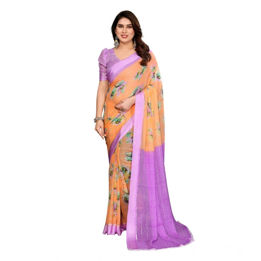 Women's Georgette Printed Saree With Unstitched Blouse 5.5Mtr (Orange)