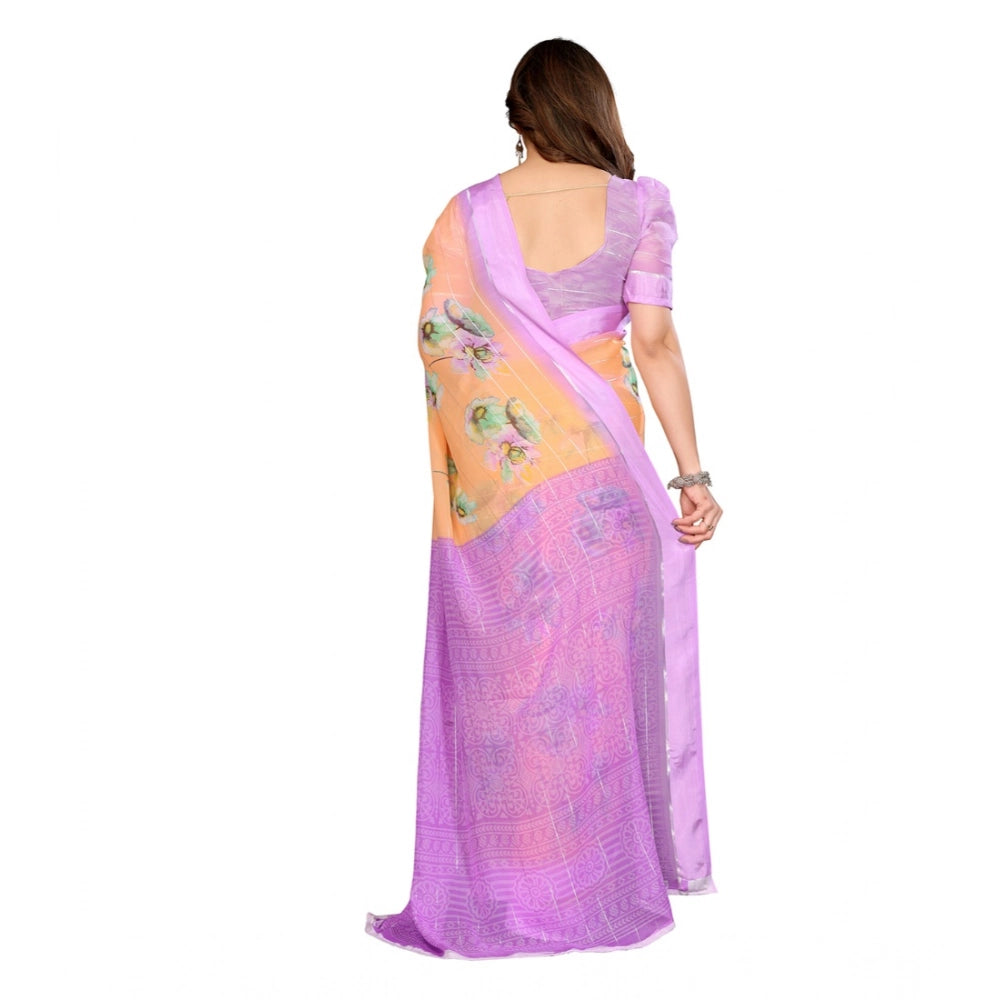 Women's Georgette Printed Saree With Unstitched Blouse 5.5Mtr (Orange)