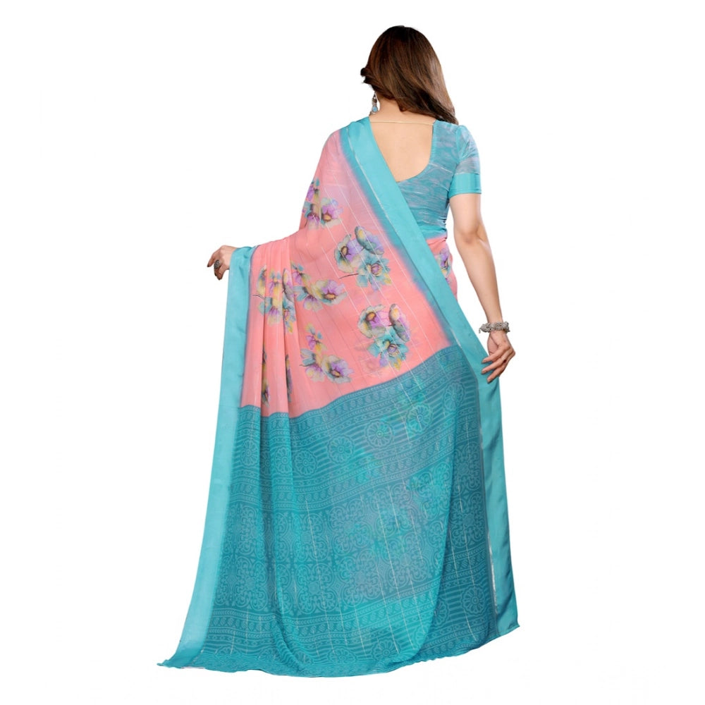 Women's Georgette Printed Saree With Unstitched Blouse 5.5Mtr (Pink)