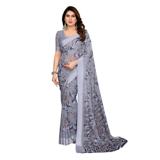 Women's Georgette Printed Saree With Unstitched Blouse 5.5Mtr (Grey)
