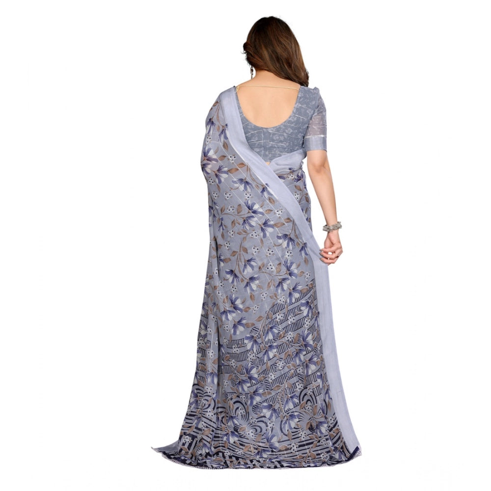 Women's Georgette Printed Saree With Unstitched Blouse 5.5Mtr (Grey)