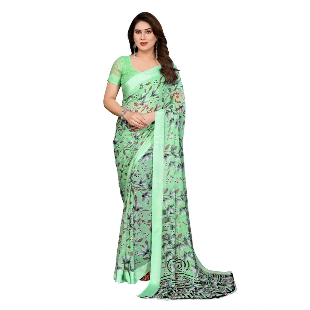 Women's Georgette Printed Saree With Unstitched Blouse 5.5Mtr (Light Green)