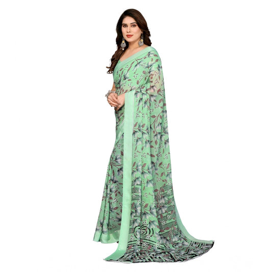 Women's Georgette Printed Saree With Unstitched Blouse 5.5Mtr (Light Green)