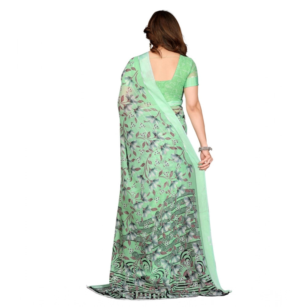 Women's Georgette Printed Saree With Unstitched Blouse 5.5Mtr (Light Green)