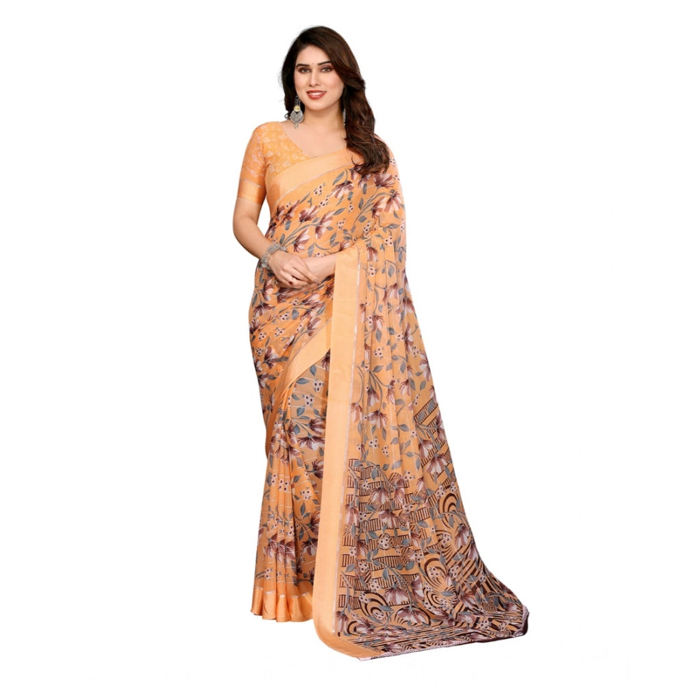 Women's Georgette Printed Saree With Unstitched Blouse 5.5Mtr (Orange)