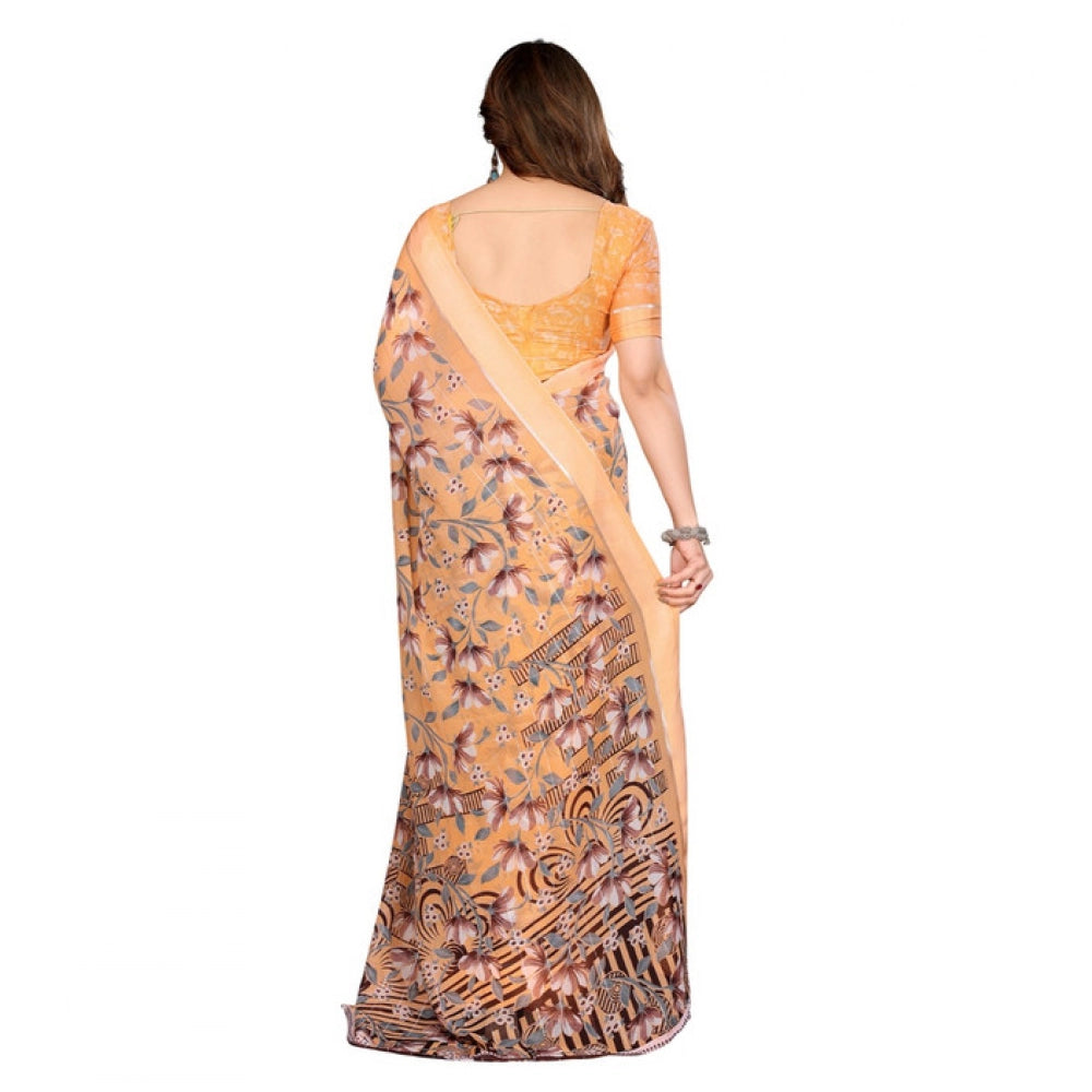 Women's Georgette Printed Saree With Unstitched Blouse 5.5Mtr (Orange)