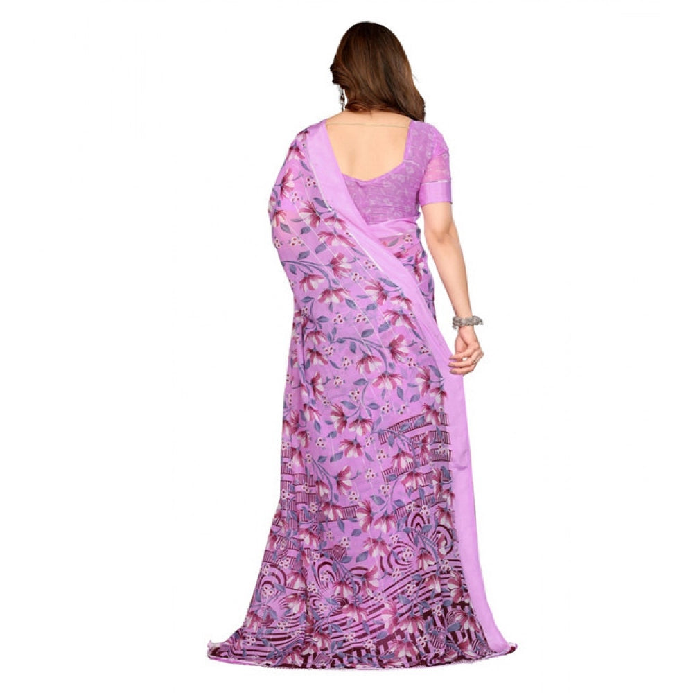 Women's Georgette Printed Saree With Unstitched Blouse 5.5Mtr (Purple)
