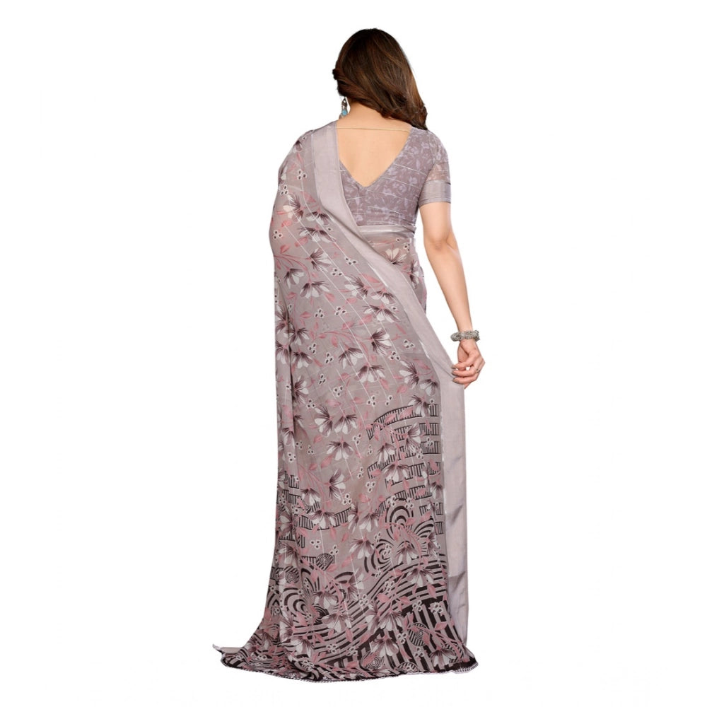 Women's Georgette Printed Saree With Unstitched Blouse 5.5Mtr (Grey)