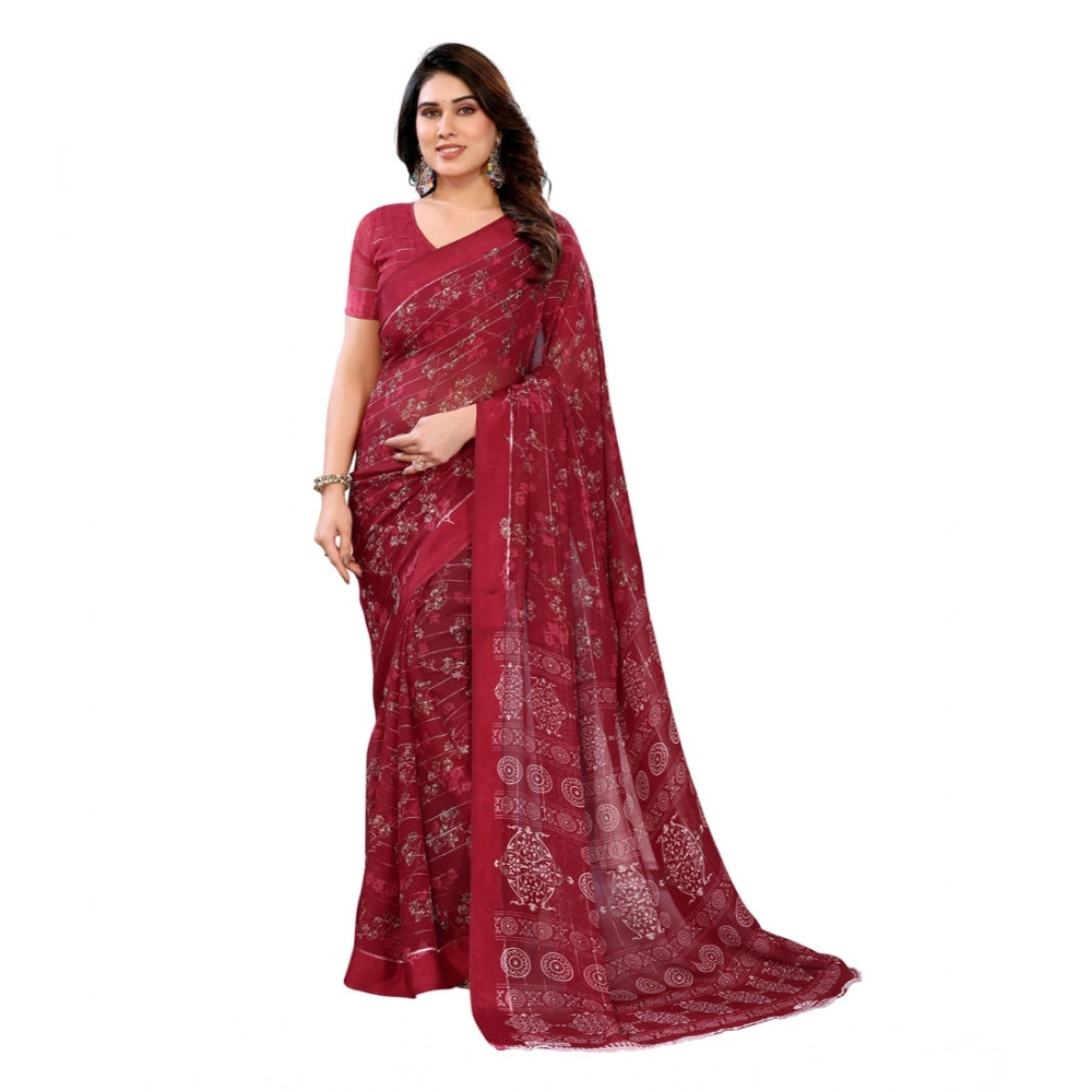 Women's Georgette Printed Saree With Unstitched Blouse 5.5Mtr (Red)
