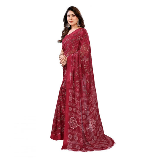 Women's Georgette Printed Saree With Unstitched Blouse 5.5Mtr (Red)