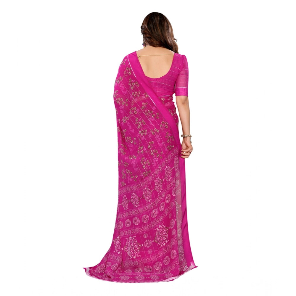 Women's Georgette Printed Saree With Unstitched Blouse 5.5Mtr (Pink)