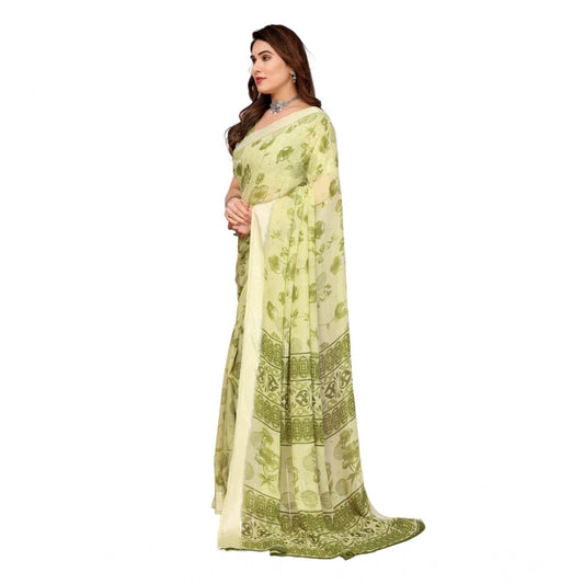 Women's Georgette Printed Saree With Unstitched Blouse 5.5Mtr (Green)