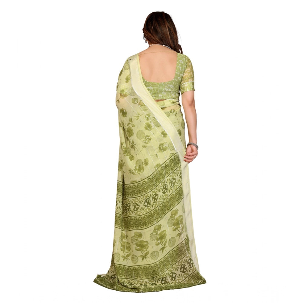 Women's Georgette Printed Saree With Unstitched Blouse 5.5Mtr (Green)