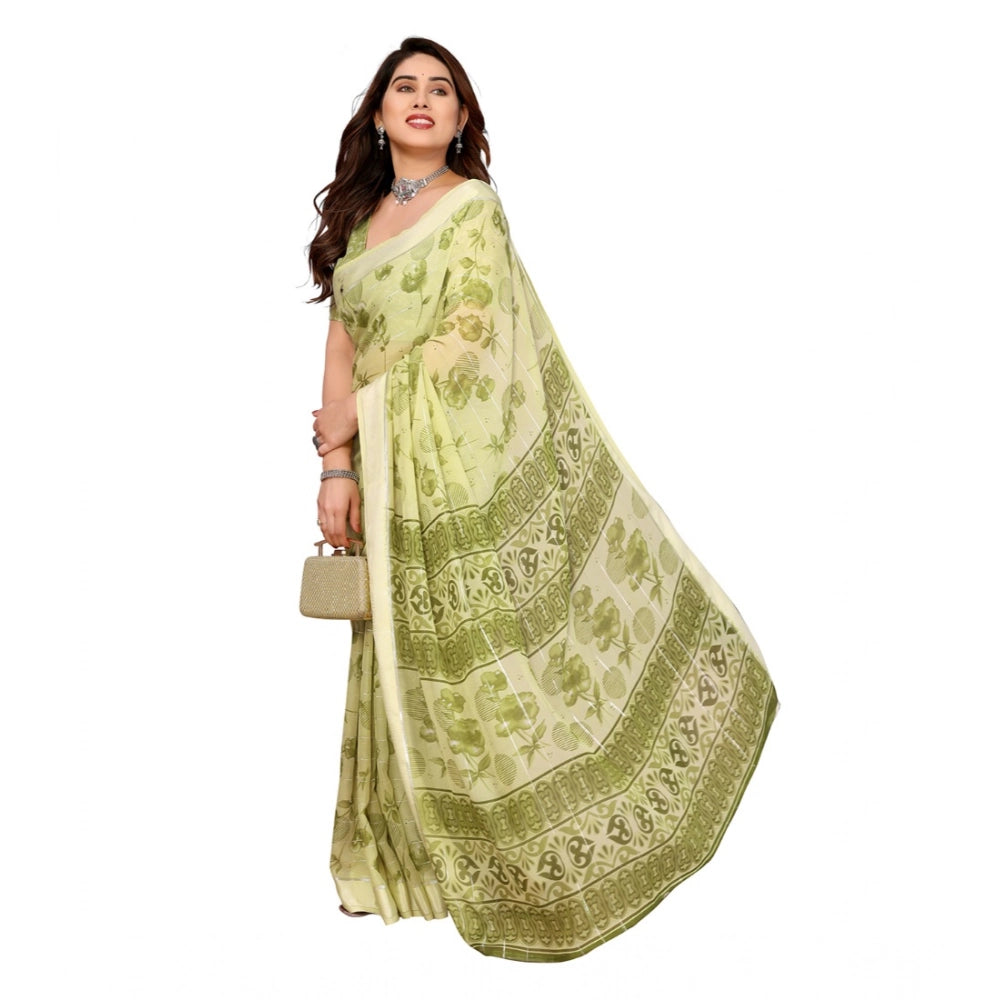 Women's Georgette Printed Saree With Unstitched Blouse 5.5Mtr (Green)
