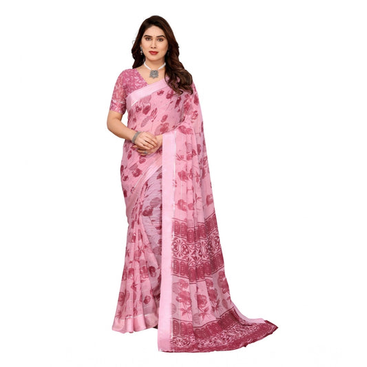 Women's Georgette Printed Saree With Unstitched Blouse 5.5Mtr (Pink)